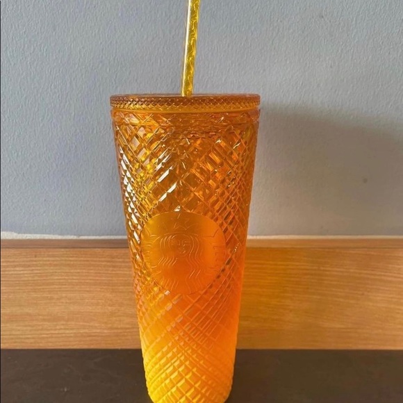 Starbucks Mango Ombre Jeweled Studded Cup Orange Cold Tumbler Venti 24oz 2022 - Picture 3 of 9